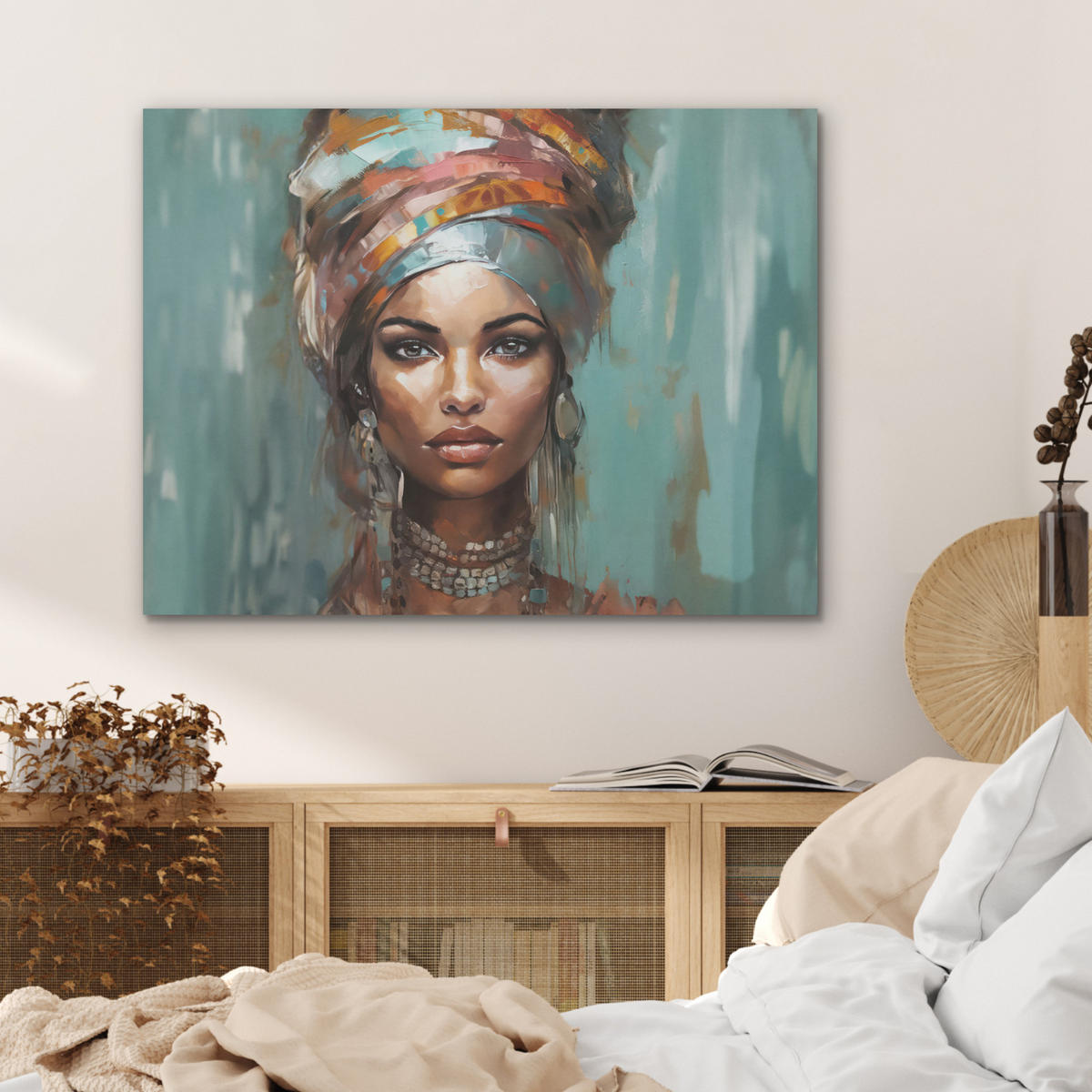 AKUSTIKPANEEL Frau - Kunst - Schmuck - Porträt 80x60 cm - Blaugrau, Textil (80/0.9/60cm) - MuchoWow