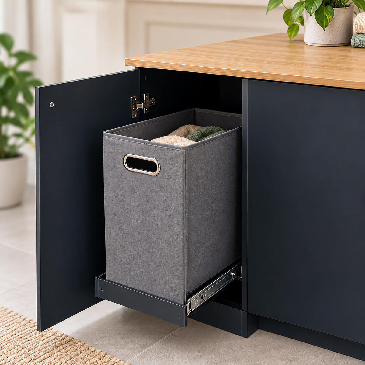 WASCHMASCHINENSCHRANK Anthrazit mit ausziehbarem Wäschekorb 90x100x60 cm - Anthrazit, Holzwerkstoff/Textil (100/90/60cm) - Relaxdays