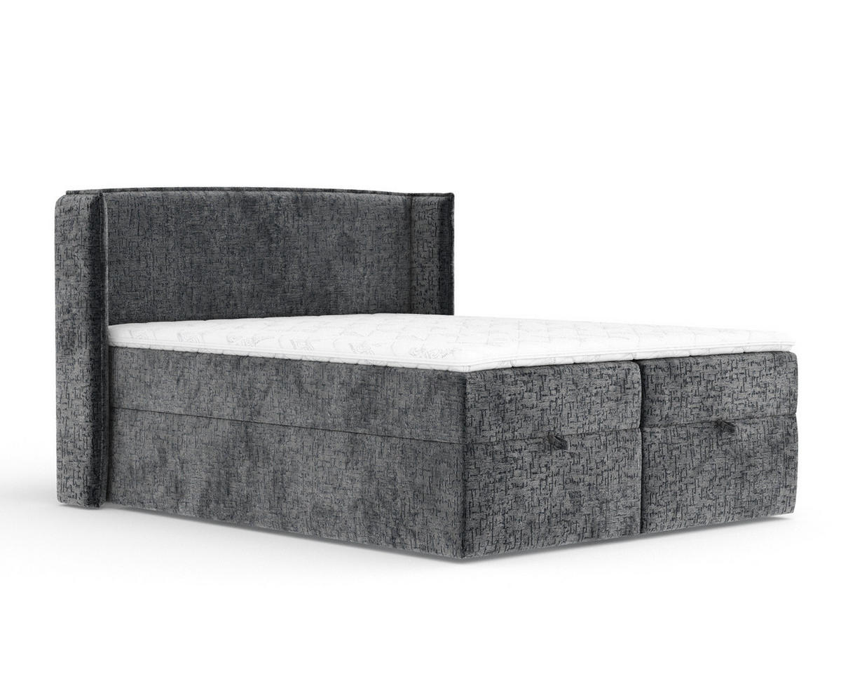BOXBETT Passion Anthrazit 140/200 cm mit Matratze und Topper - Anthrazit/Schwarz, Holz/Holzwerkstoff (140/200cm) - Maison de Reve