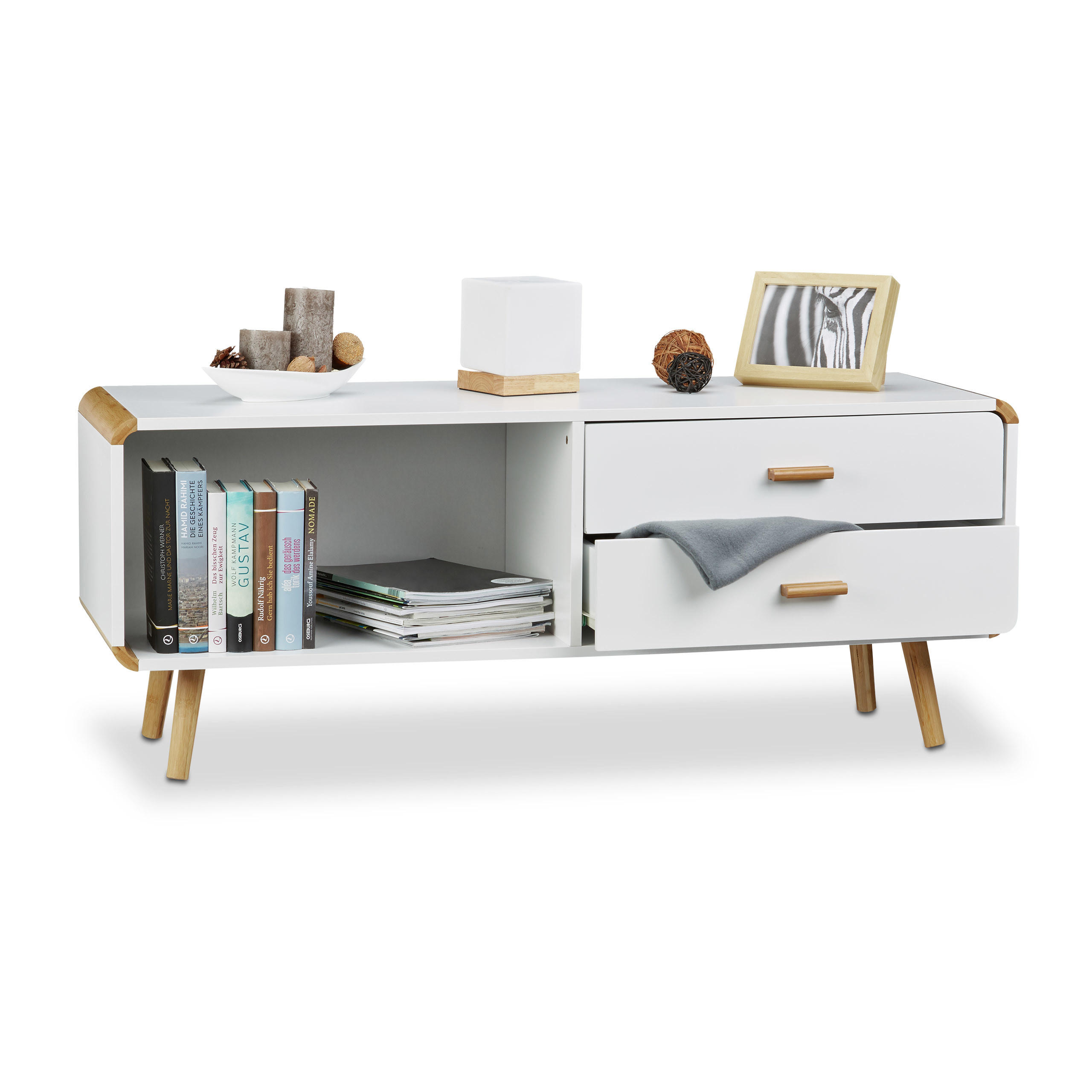 COMODA Alb natural MDF bambus 2 sertare