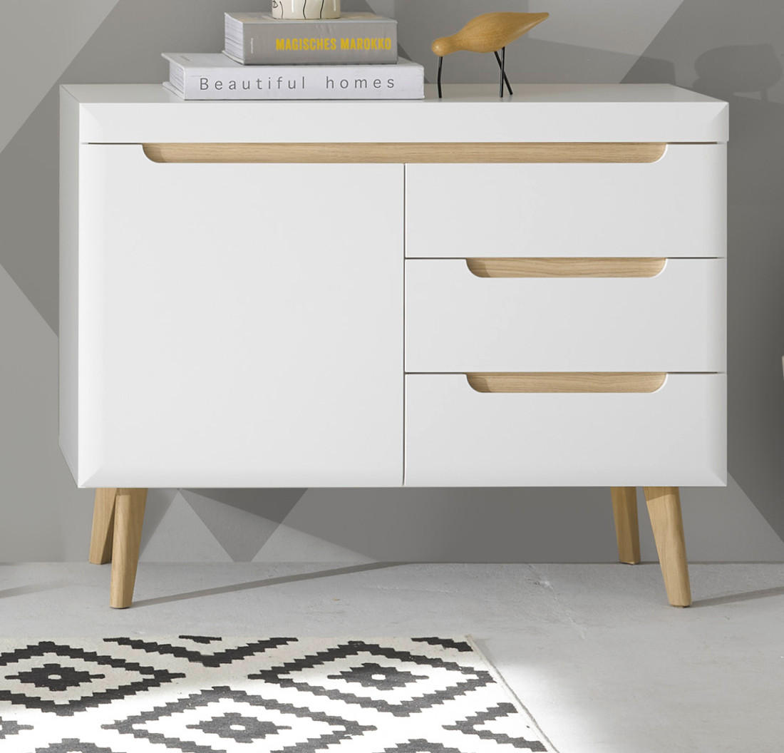 SIDEBOARD weiß, Eiche, skandinavisch 107 cm, Kommode mit Soft-Close-Funktion - Eichefarben/Weiß, Holz/Holzwerkstoff (107/83/40cm) - Furn.Design