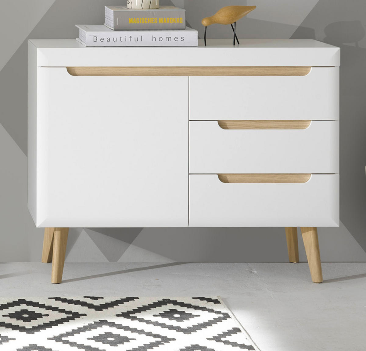 SIDEBOARD weiß, Eiche, skandinavisch 107 cm, Kommode mit Soft-Close-Funktion - Eichefarben/Weiß, Holz/Holzwerkstoff (107/83/40cm) - Furn.Design