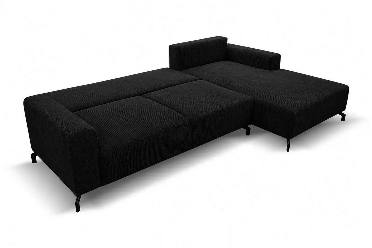 ECKSOFA mit Schlaffunktion Aspen, Schwarz Cordstoff, Ottomane Rechts - Schwarz, Textil (312/187cm) - VENASI MÖBEL