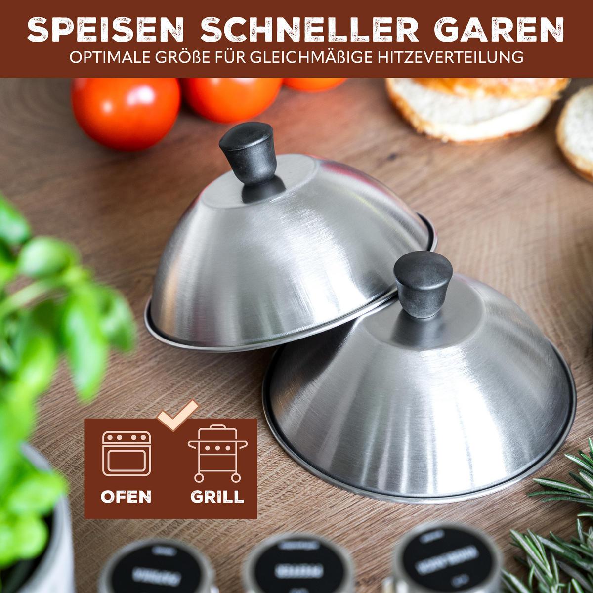 BURGERHAUBEN-SET, silber, Edelstahl, Kunststoff - Edelstahlfarben, Metall (16/9/16cm) - bremermann