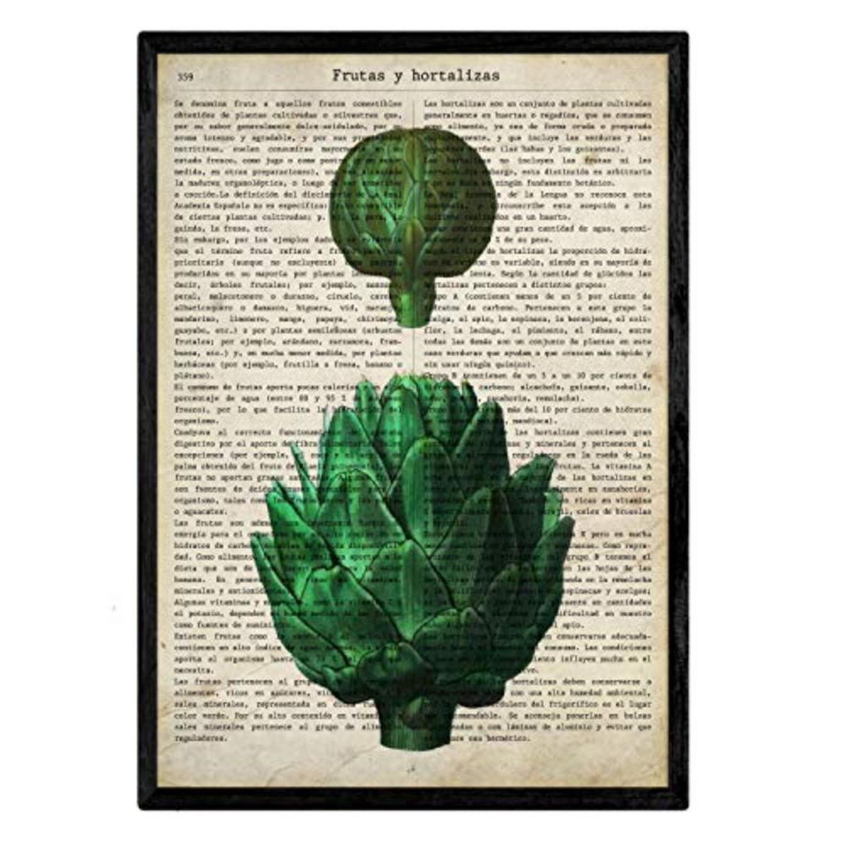 POSTER Set mit 4 Blättern von Obst und Gemüse Modell 2 A4 Schwarzer Rahmen - Schwarz, Papier (29.7/3cm) - Nacnic