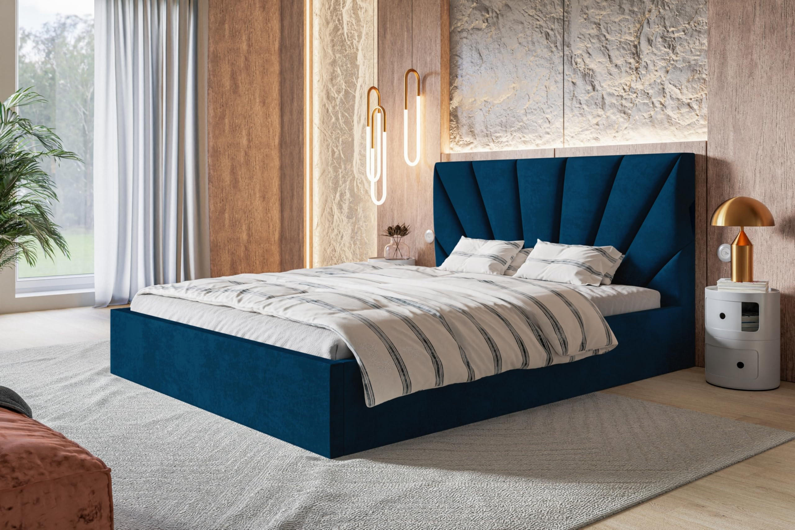 BETT 160x200 - Polsterbett mit Bettkasten und Holzrahmen - Modern Betten - Glatter Kronos-Stoff - Kollektion Denver, Blau - Blau, Holz/Textil (160/200cm) - Alpi-Möbel