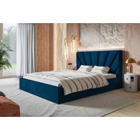 BETT 160x200 - Polsterbett mit Bettkasten und Holzrahmen - Modern Betten - Glatter Kronos-Stoff - Kollektion Denver, Blau - Blau, Holz/Textil (160/200cm) - Alpi-Möbel