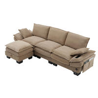 ECKSOFA 260/132/84 cm khaki aus Cord mit Hocker - Sandfarben, Textil (132/260cm) - OKWISH