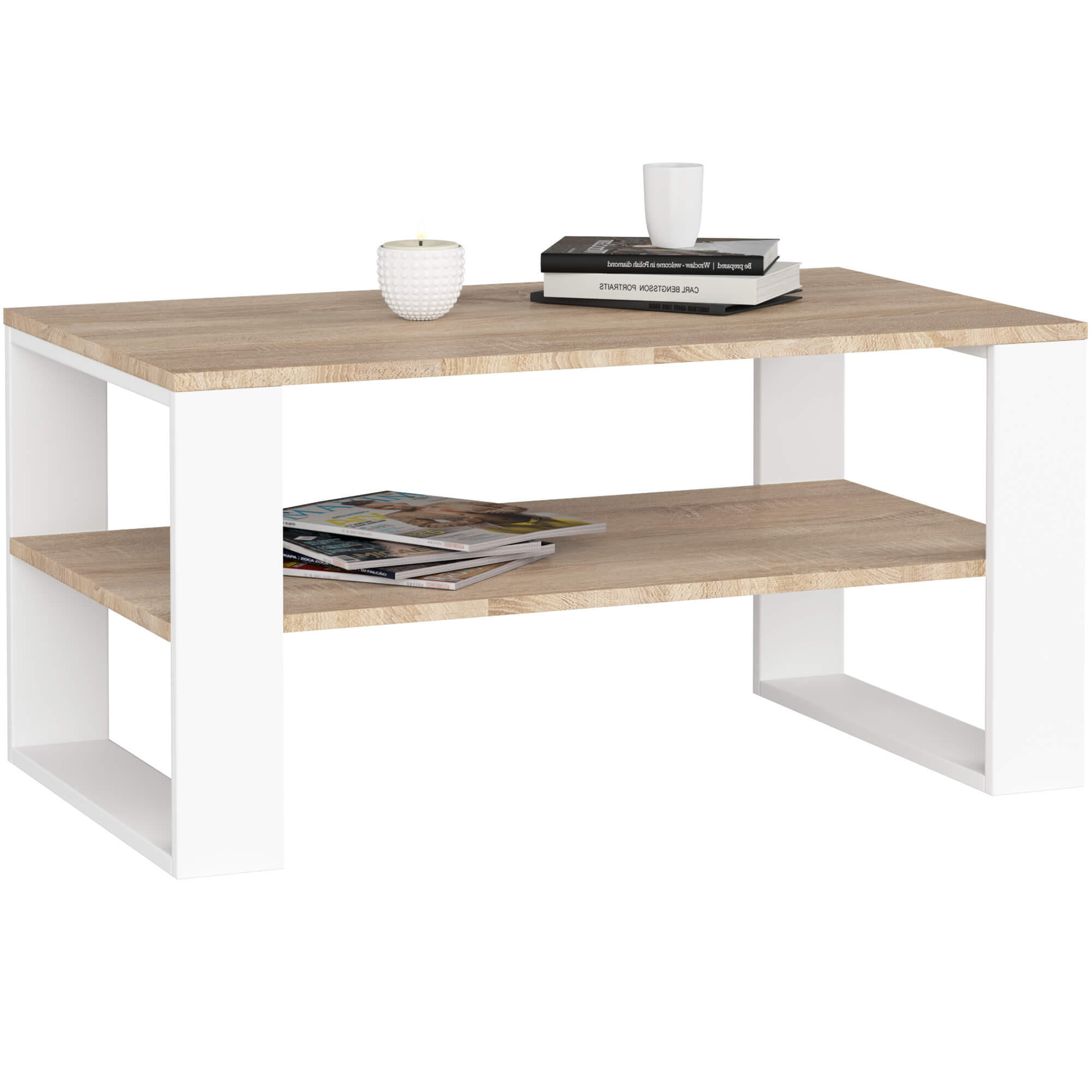 COUCHTISCH ALEX Sonoma Eiche, Weiß 92x53x45 cm - Weiß/Sonoma Eiche, Holzwerkstoff (53/92/45cm) - Akord