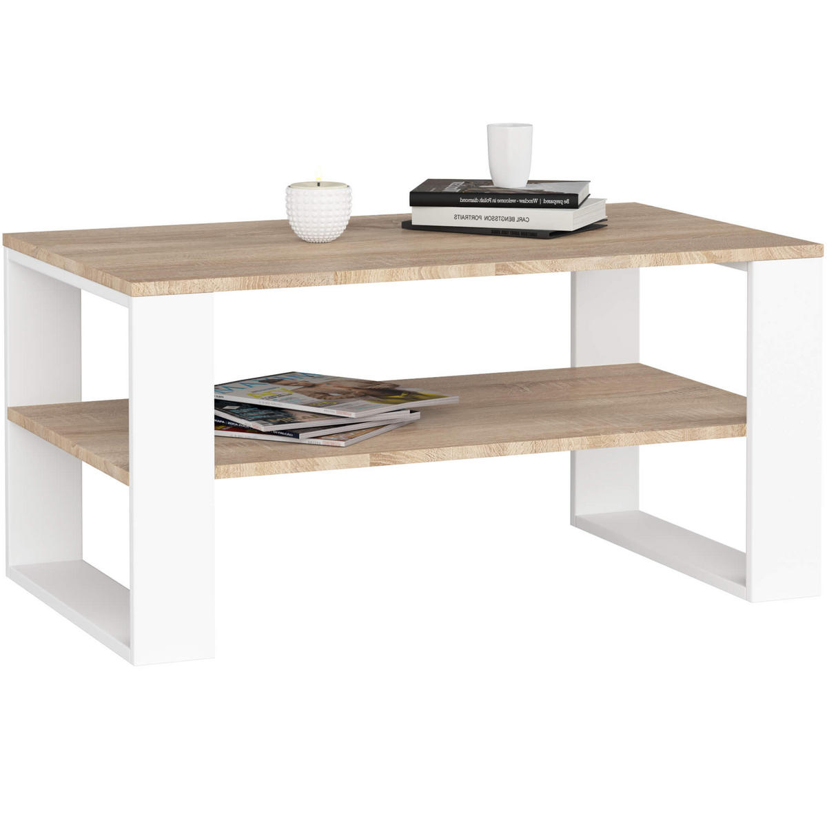 COUCHTISCH ALEX Sonoma Eiche, Weiß 92x53x45 cm - Weiß/Sonoma Eiche, Holzwerkstoff (53/92/45cm) - Akord