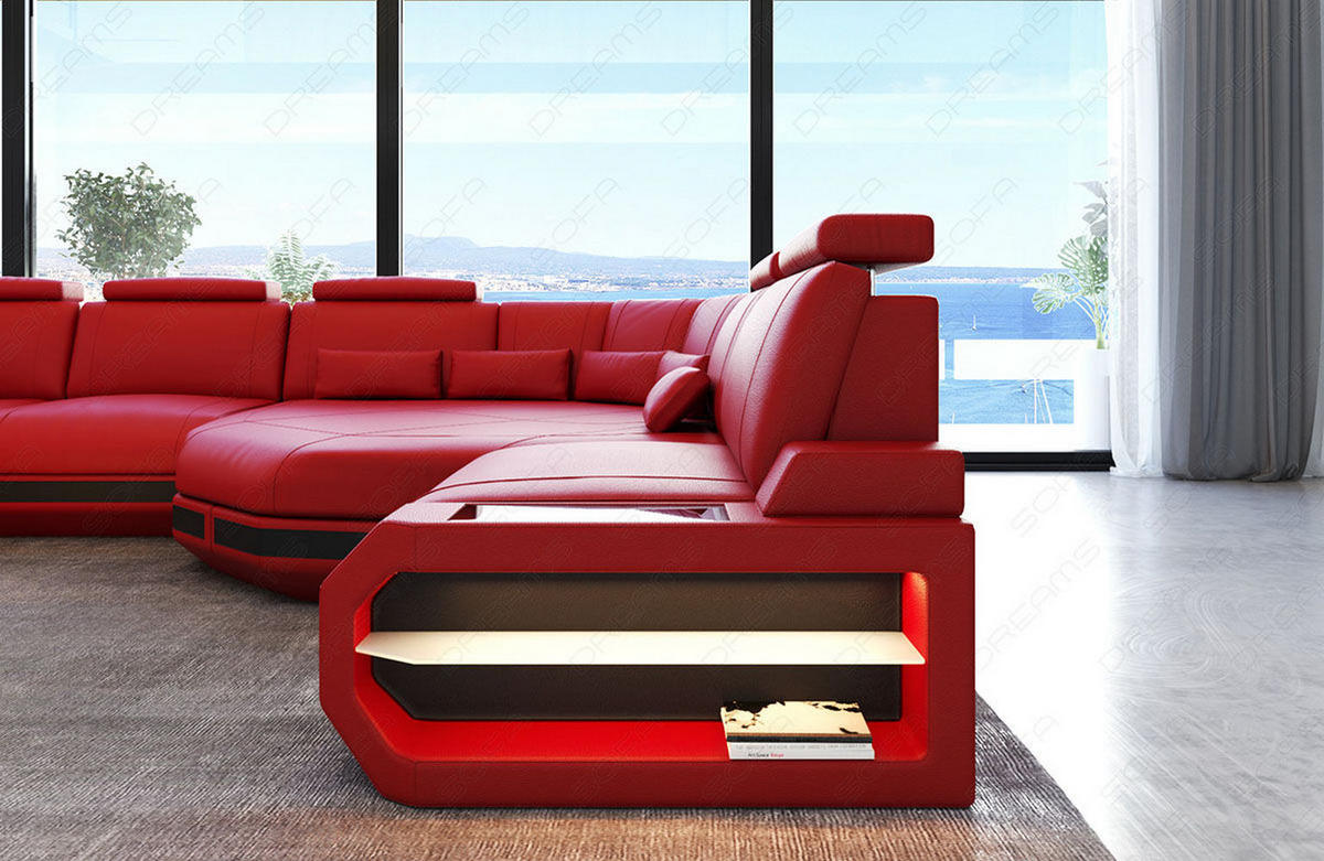 WOHNLANDSCHAFT Asti U Mini - Rot, Leder (352/93/280cm) - Sofa Dreams