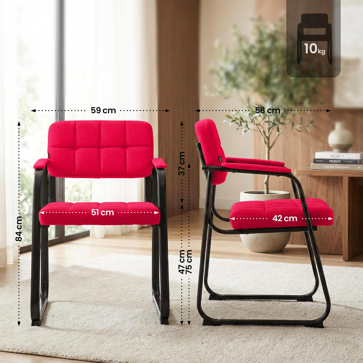 ARMLEHNENSTUHL Stoff Rot - Rot, Textil/Metall (59/84/58cm) - CLP