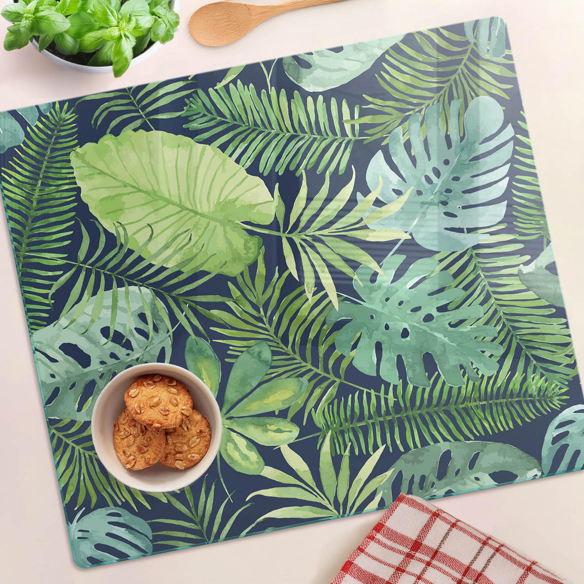 GLASPLATTE 60x52 cm Tropische Blätter - Grün, Glas (60/0.4/52cm) - TULUP