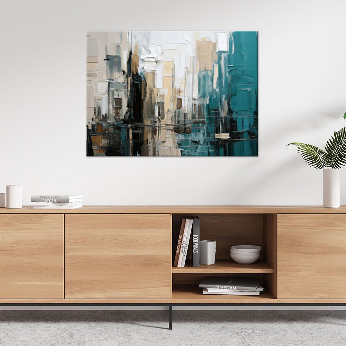 LEINWANDBILD Abstraktion 100x70cm - Türkis, Textil (100/70cm) - Feeby