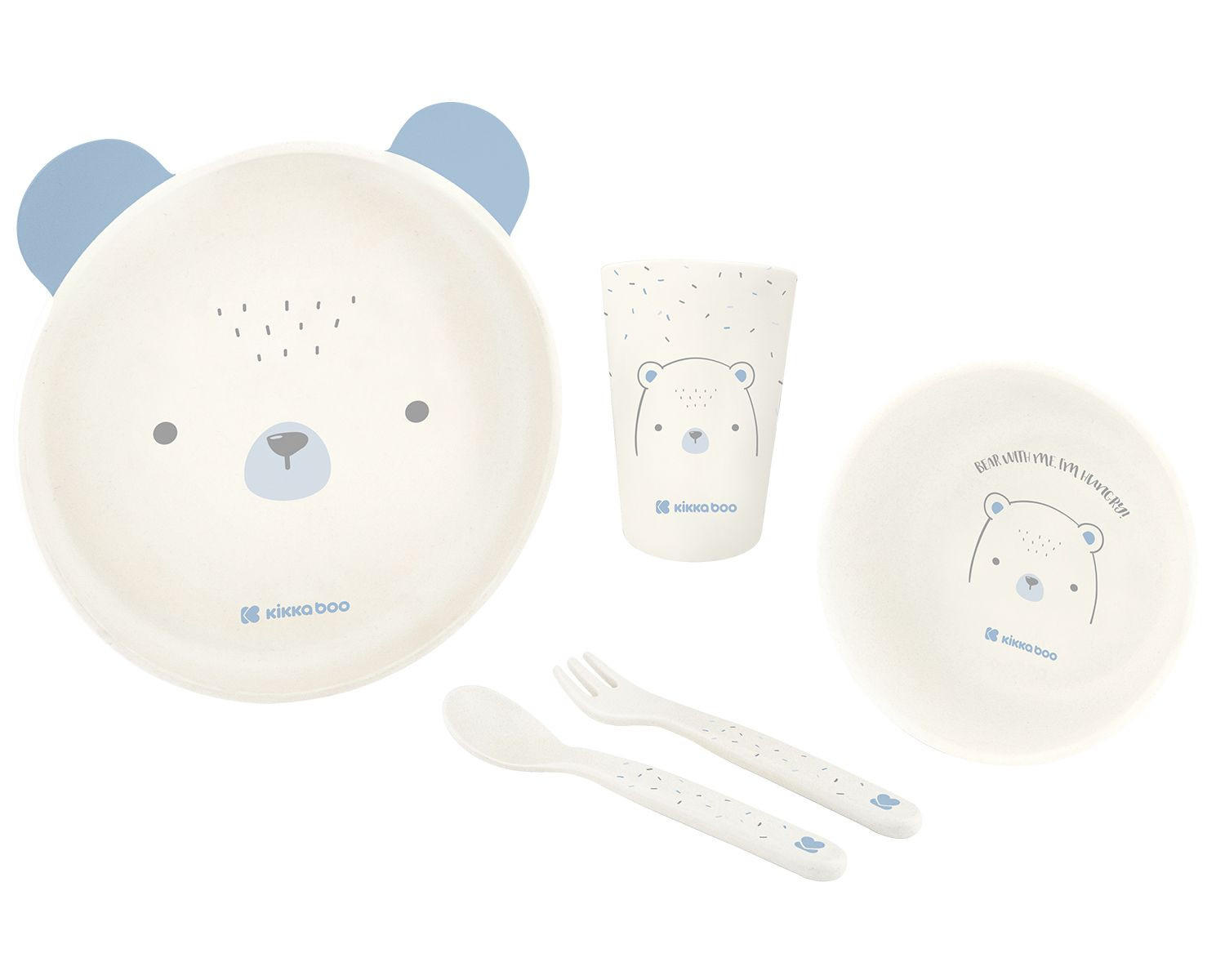 KINDERGESCHIRR Bear with me 5-teilig blau 180 ml, ab 6 Monaten, leicht zu reinigen, für unterwegs, kompakt - Blau, Kunststoff (17/2/18cm) - Kikka boo