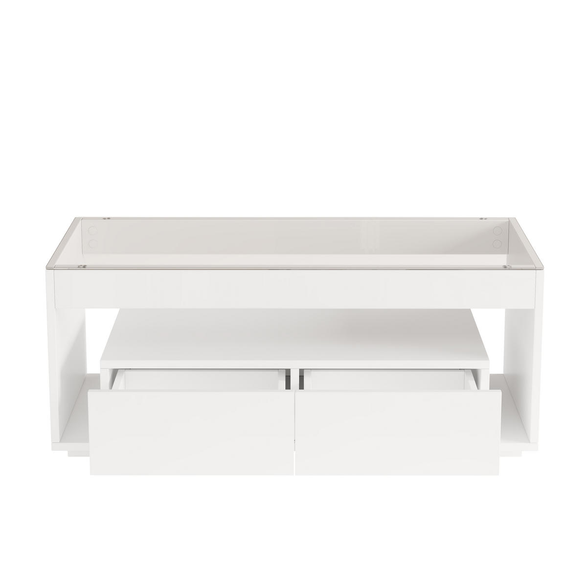 COUCHTISCH Weiß Hochglanz mit LED & 2 Schubladen - Beige, Holzwerkstoff (50/100/40cm) - Urban Meuble