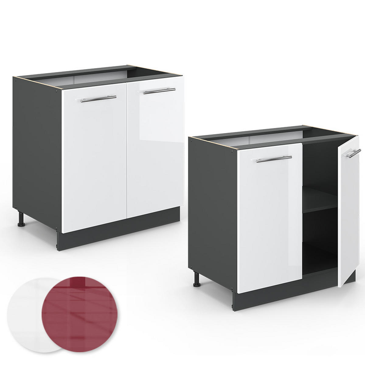SPÜLENUNTERSCHRANK Fame-Line Weiß Hochglanz 80 cm ohne AP - Weiß Hochglanz/Anthrazit, Holzwerkstoff (80/82/51.6cm) - Vicco