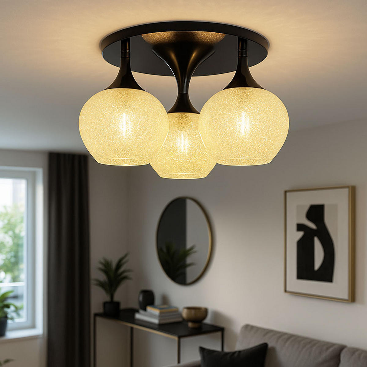 LED DECKENLEUCHTE Metall Schwarz Glas - Schwarz, Glas (45/45/27.5cm) - Globo Lighting