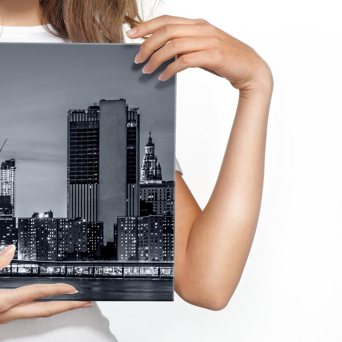 PANORAMABILD New York Panorama Architektur 3D 145x45 - Schwarz/Weiß, Textil (145/45cm) - Muralo