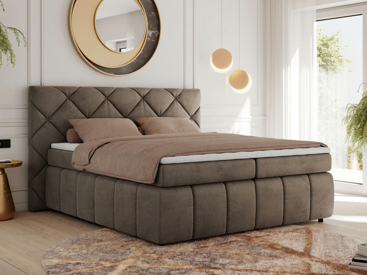 BOXBETT RITA 140/200 - Braun Velvet - H3 - Braun, Holz/Textil (140/200cm)