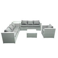 GARTENMÖBEL-SET mit Kissen Polyrattan Hellgrau-Mix 7-Sitzer - Hellgrau/Grau, Glas/Kunststoff - Fimous