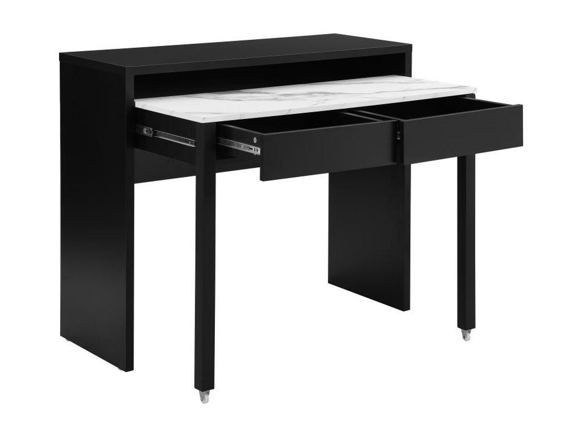 KONSOLENSCHREIBTISCH ausziehbar mit 2 Schubladen - Schwarz & Marmor-Optik Weiß - LOAVIA - Schwarz, Holz (100/40/87cm) - Vente-Unique