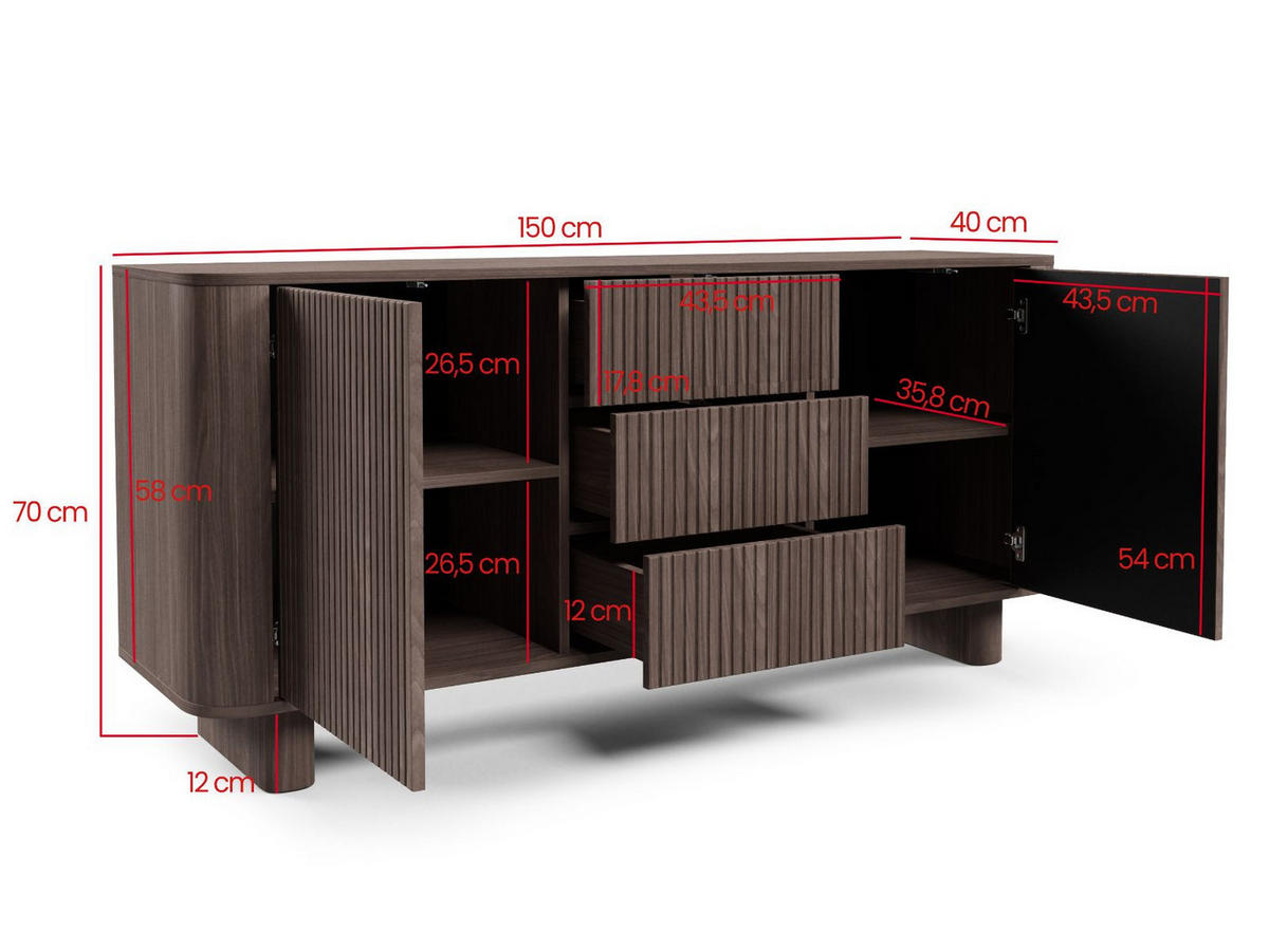 KOMMODE Nussbaum AKARI - Nussbaumfarben, Holzwerkstoff (150/70/40cm) - Compleo24