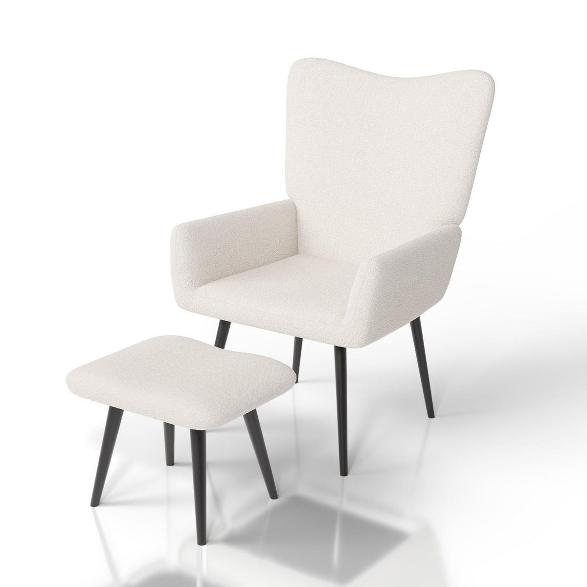 OHRENSESSEL Odense mit Hocker Bouclé Beige - Beige, Textil (68/95.1/73cm) - Juskys