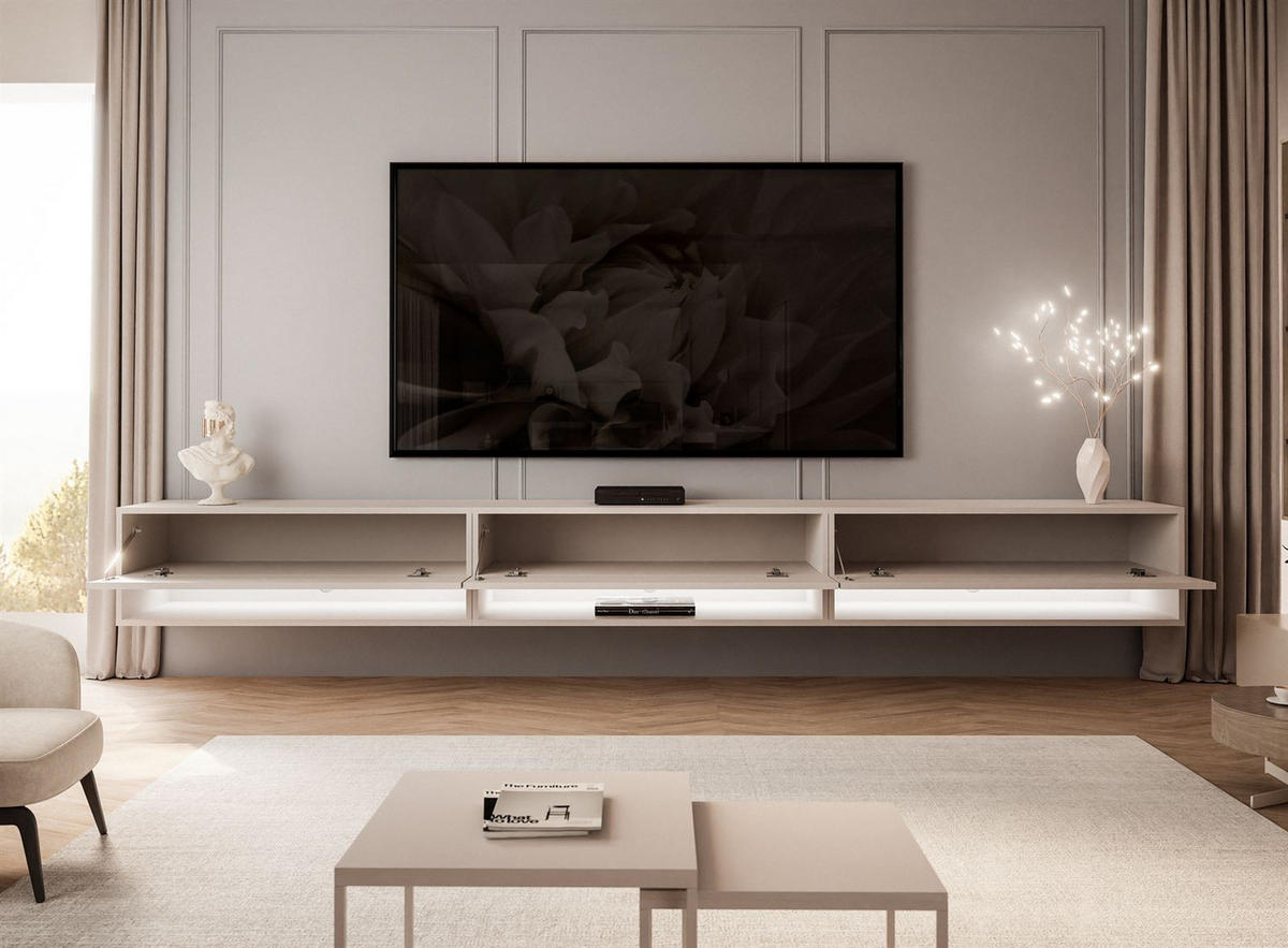 HÄNGESCHRANK TV-Möbel CALANTE 270 cm mit LED-Beleuchtung - Beige, Holzwerkstoff (270/30/35cm) - Lookway