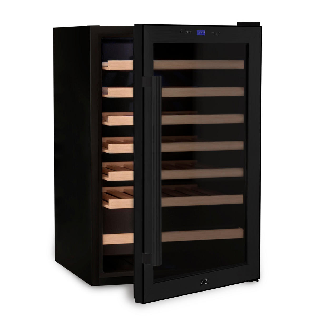 WEINKÜHLSCHRANK CAVCB48 Schwarz, 48 Flaschen, 128L, 6 Holzregale, Thermodynamische Kühlung, LED, Anti-UV - Schwarz, Metall (54/84/54.7cm) - Les Petits Champs