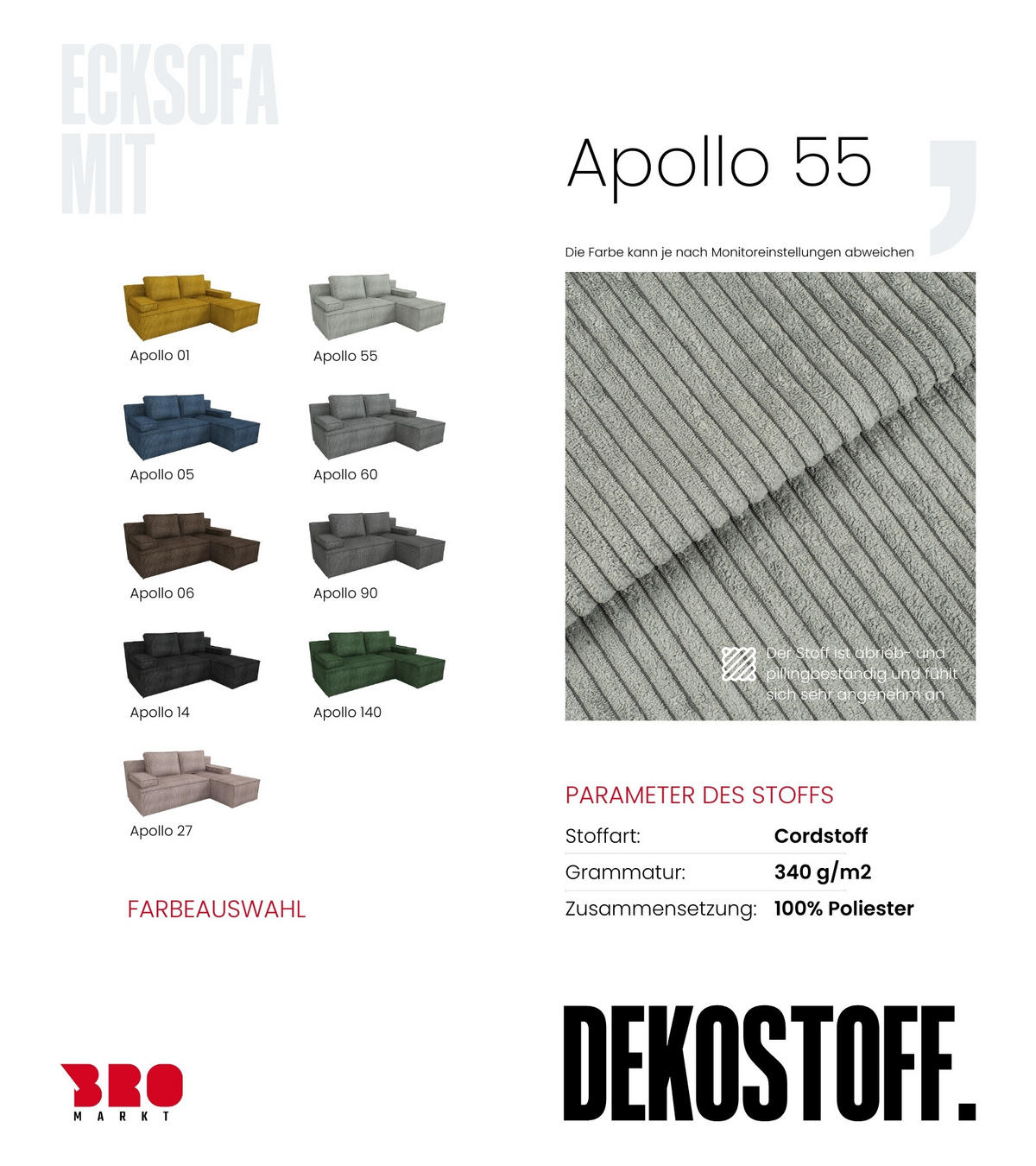 ECKSOFA Caspar mit Schlaffunktion Grau Cord - Hellgrau, Textil (200/141cm) - Bromarkt