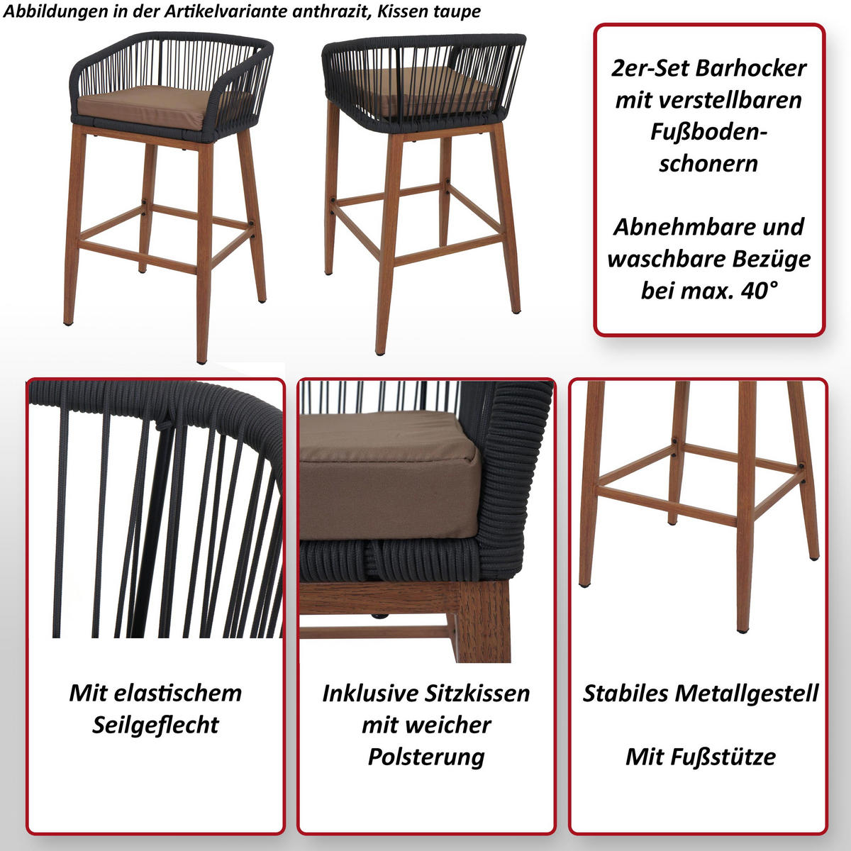 BARSKI STOL Anthracit, Taupe - antracit/sivorjava, kovina (51/92/53cm) - MCW