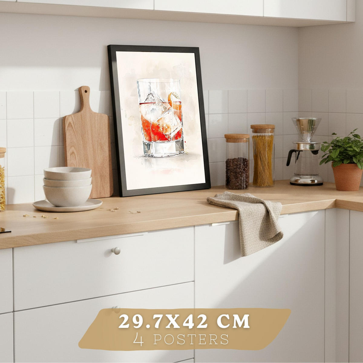 PLAKAT Sada 4 Negroni A4 Černý rám - černá, papír (29.7/1/21cm) - Nacnic