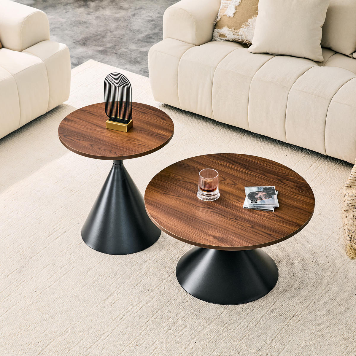 COUCHTISCH-SET aus Melamin und Stahl 70x70x40 cm Walnussoptik/Schwarz, 2-teilig - Walnussfarben, Metall (70/70/40cm) - IVMEU
