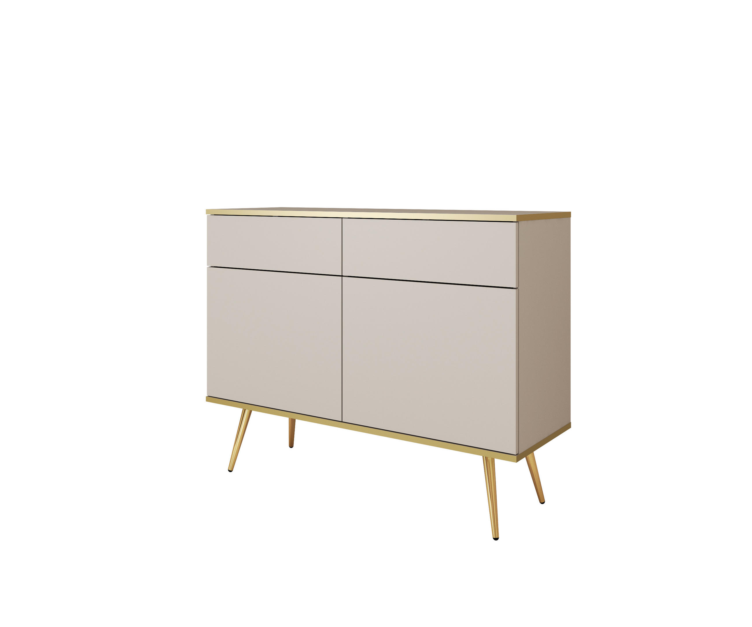 KOMMODE KSZ-107 - KSZ-107, Hochglanz, Schubladen Push-to-Open 107x39x85 cm Beige/Gold - Beige/Goldfarben, Holzwerkstoff/Kunststoff (107/85/39cm) - DomoHome