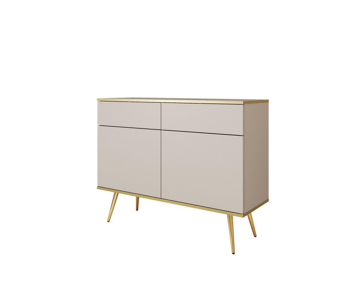 KOMMODE KSZ-107 - KSZ-107, Hochglanz, Schubladen Push-to-Open 107x39x85 cm Beige/Gold - Beige/Goldfarben, Holzwerkstoff/Kunststoff (107/85/39cm) - DomoHome