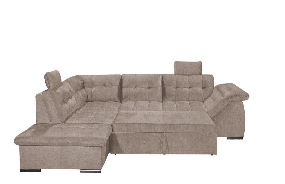 ECKSOFA mit Schlaffunktion und Bettkasten, verstellbare Armlehnen - Sandfarben, Textil (217/283cm) - ed exciting design