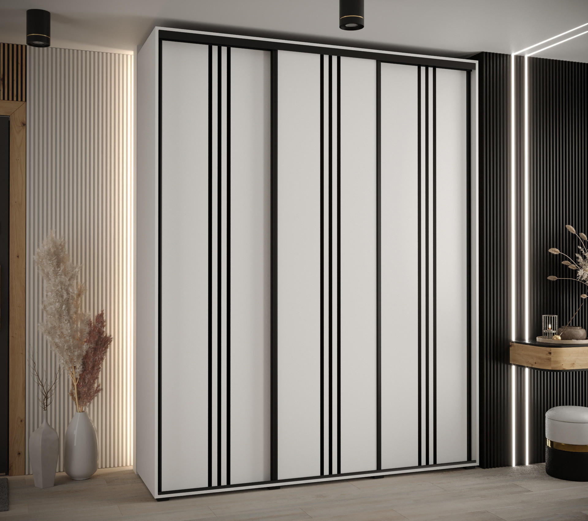 SCHWEBETÜRENSCHRANK 235,2/190/60 3-türig - Schwarz/Weiß, Holz/Metall (190/235/60cm) - Abiks Möbel