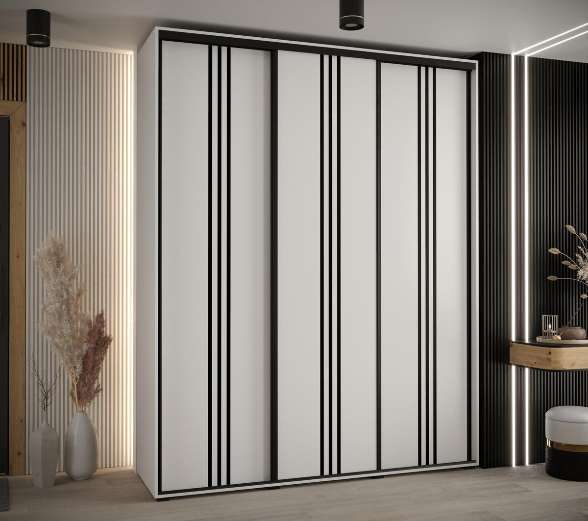 SCHWEBETÜRENSCHRANK 235,2/190/60 3-türig - Schwarz/Weiß, Holz/Metall (190/235/60cm) - Abiks Möbel