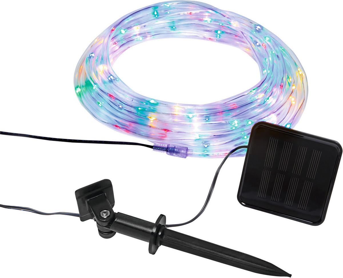 LED-LICHTERSCHLAUCH - Solar mit 100 bunten LEDs und Dämmerungsautomatik für Terrasse und Balkon, 7,5 m - Weiß, Kunststoff (2.2cm) - Northpoint