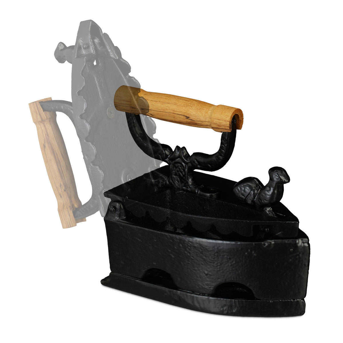 DEKORAČNÉ žehlička - čierna, kov/drevo (18cm) - Relaxdays