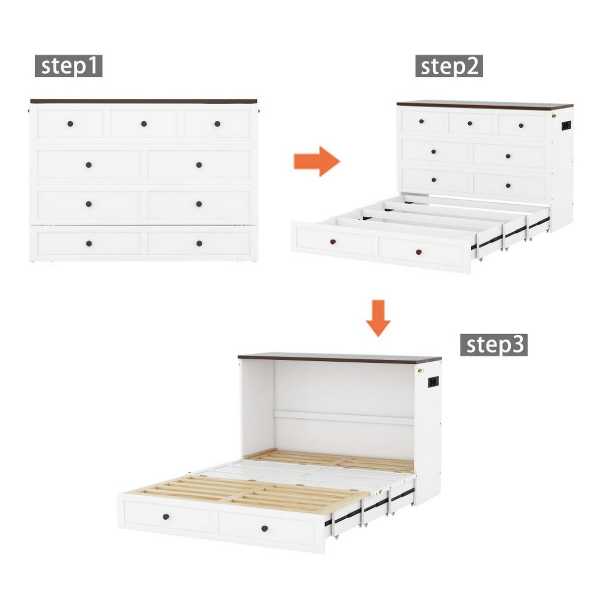 SCHRANKBETT 140 x 200 cm in weiß mit USB und Steckdose - Weiß, Holz (140/200cm) - KOMHTOM