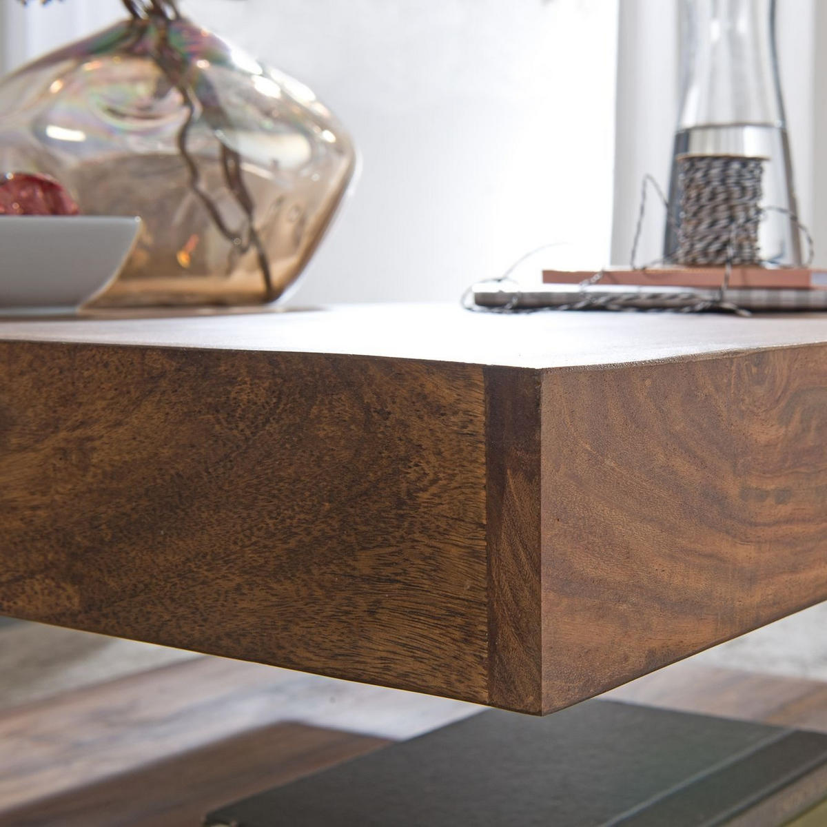 COUCHTISCH Sheesham Massivholz, Quadratisch, Maße 90x90 cm, Einzigartiges Unikat - Braun, Holz (90/90/40cm) - KADIMA DESIGN