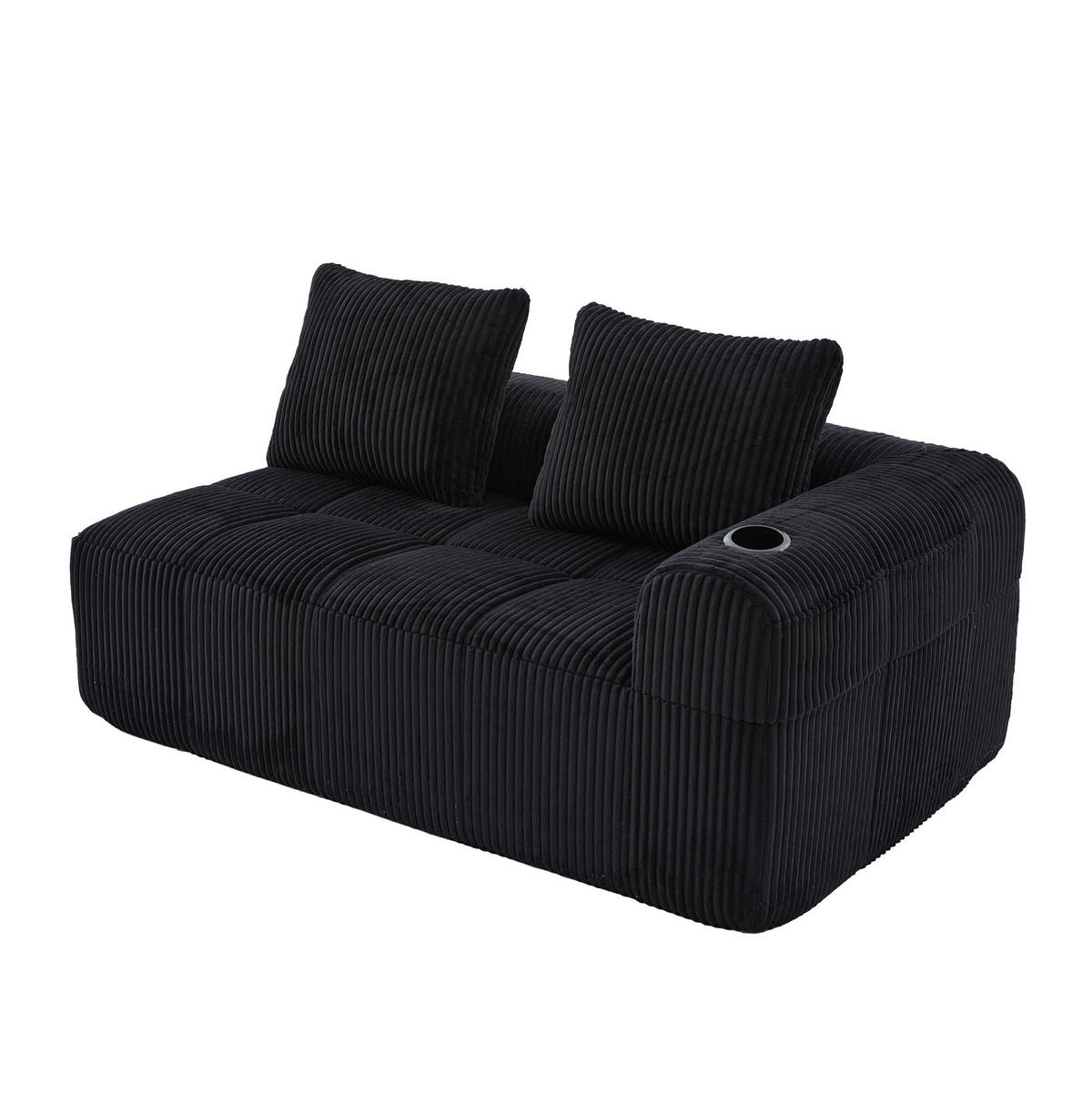 2-SITZER 158/93/61 cm Schwarz aus Cord mit Seitenfächern und Becherhaltern - Schwarz, Textil (93/61/158cm) - OKMYHOME