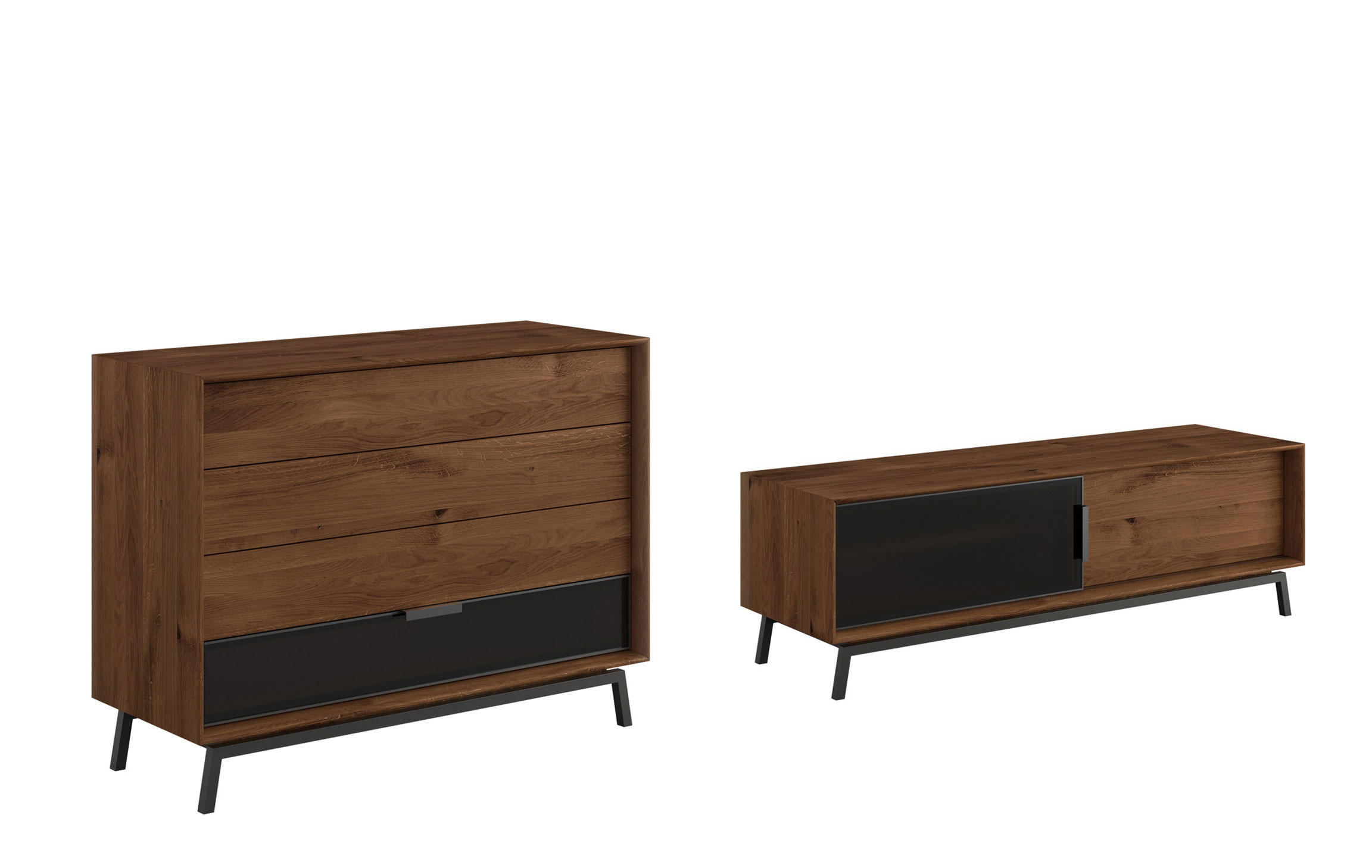 WOHNWAND 2er-Set Modern Loft Eiche Tabak 321 / 50 / 90cm - Eichefarben/Dunkelbraun, Holz/Metall (321/90/50cm) - Feldmann-Wohnen