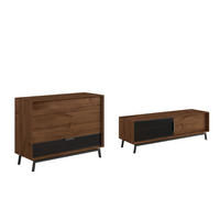 WOHNWAND 2er-Set Modern Loft Eiche Tabak 321 / 50 / 90cm - Eichefarben/Dunkelbraun, Holz/Metall (321/90/50cm) - Feldmann-Wohnen