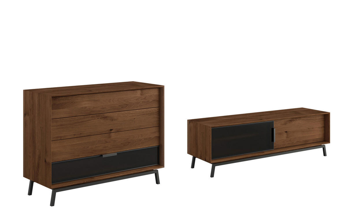 WOHNWAND 2er-Set Modern Loft Eiche Tabak 321 / 50 / 90cm - Eichefarben/Dunkelbraun, Holz/Metall (321/90/50cm) - Feldmann-Wohnen