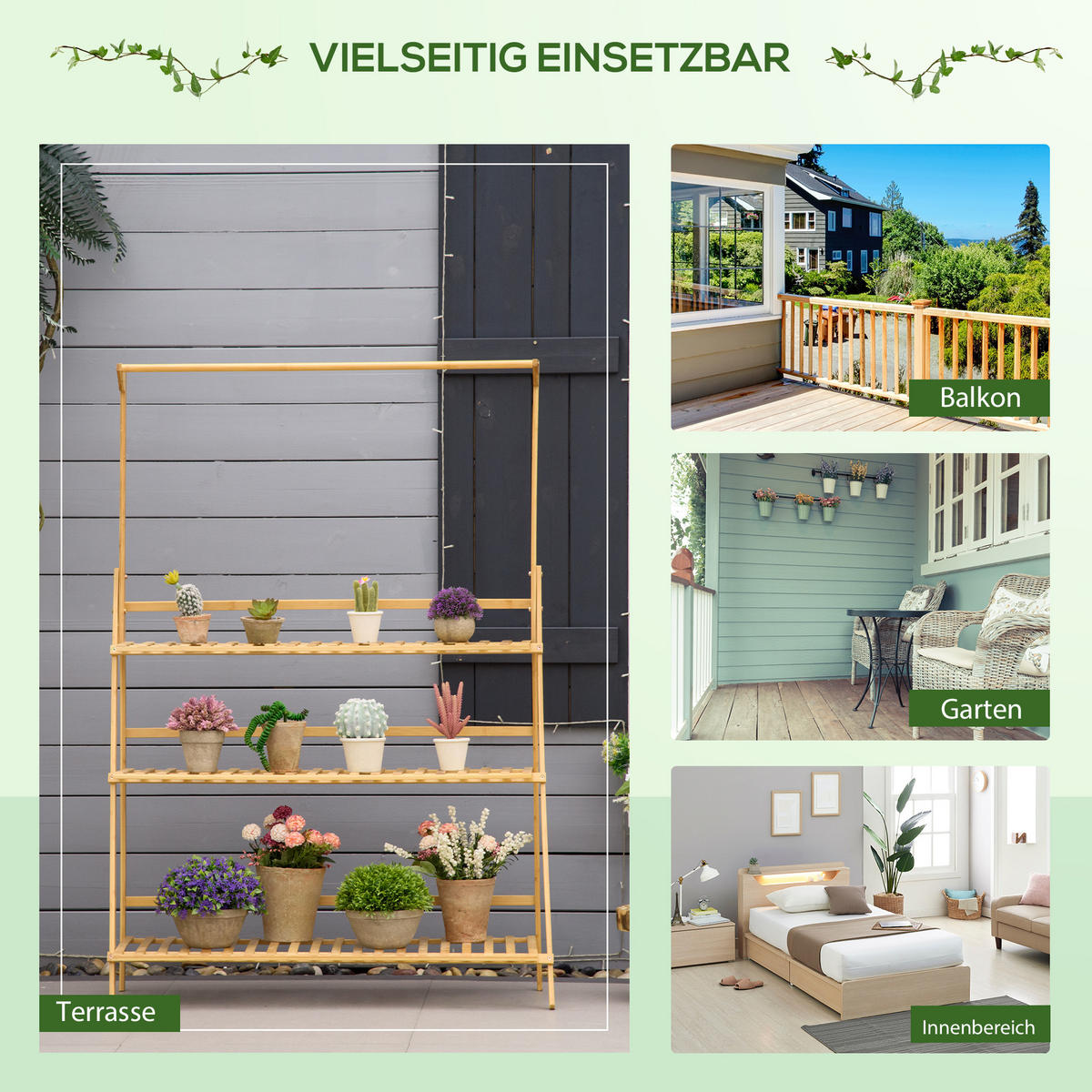BLUMENTREPPE, Bambus, Naturholz - Naturfarben, Holz (40/143/100cm) - Outsunny