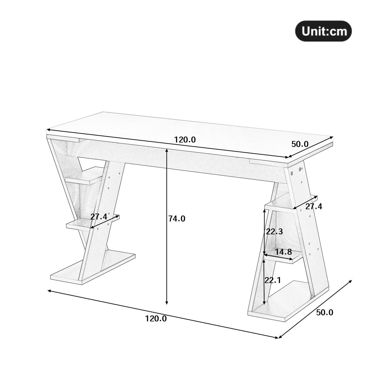 SCHREIBTISCH 120/50/74 cm grau und weiß mit X-förmiger Halterung und Lagerregal - Weiß, Holzwerkstoff (120/50/74cm) - OKWISH