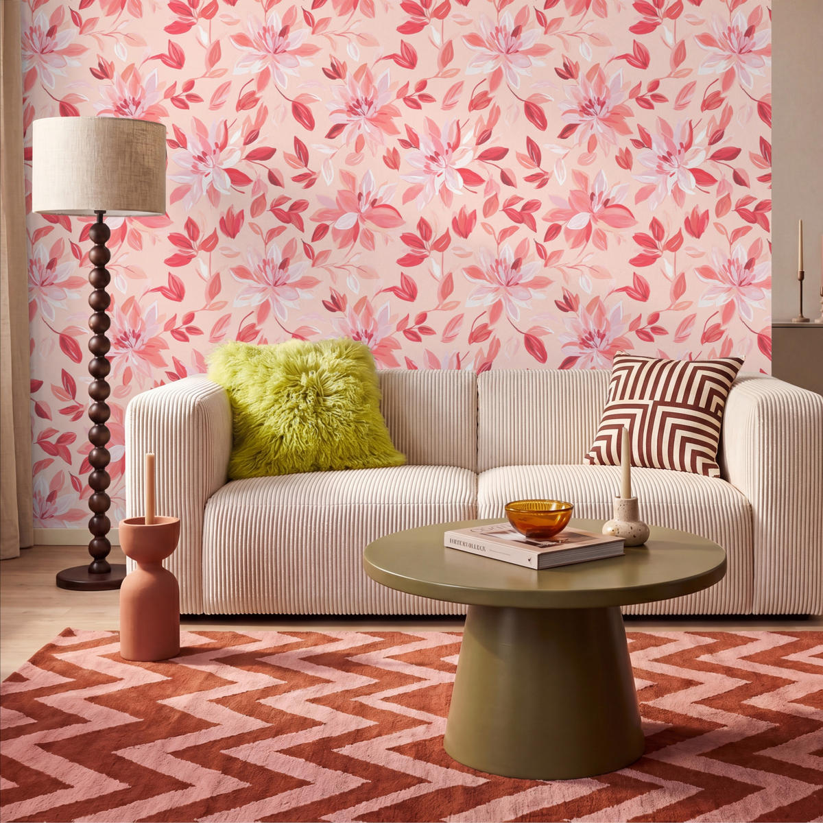 TAPETE - Botanisch - Blumen - Rot - 300x200 cm - Koralle, Papier (300/200cm) - OnlyWow